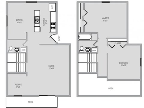 Floor plan for 2 beds, 1.5 baths, 1226 sqft
